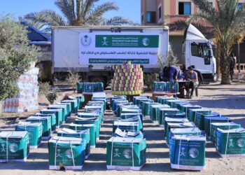 مركز الملك سلمان للإغاثة يوزع مساعدات إغاثية في مخيمات النازحين في قطاع غزة