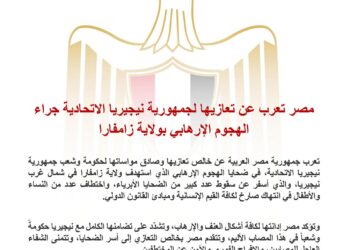 مصر تعرب عن تعازيها لجمهورية نيجيريا الاتحادية جراء الهجوم الإرهابي بولاية زامفارا