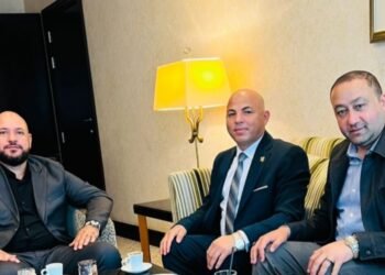 المهندس هيثم حسين رئيس مجلس مجمع عمال مصر يستقبل وزير الصناعة الليبي بشأن إنشاء مشروع مدينة عمر المختار الإقتصادية المستدامة في ليبيا لاطلاق المشروع في حفل عيد العمال ببنغازي برعايه وزارة العمل