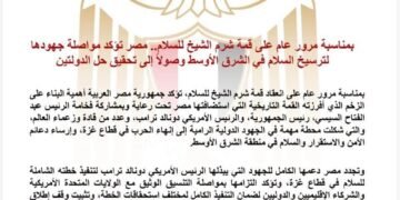 بمناسبة مرور عام على قمة شرم الشيخ للسلام.. مصر تؤكد مواصلة جهودها لترسيخ السلام في الشرق الأوسط وصولاً إلى تحقيق حل الدولتين